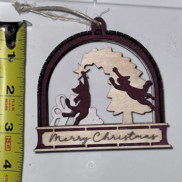 3/$20 Layered Wood Christmas Ornament – Two Brown Cats & Tree Scene - Picture 3 of 4
